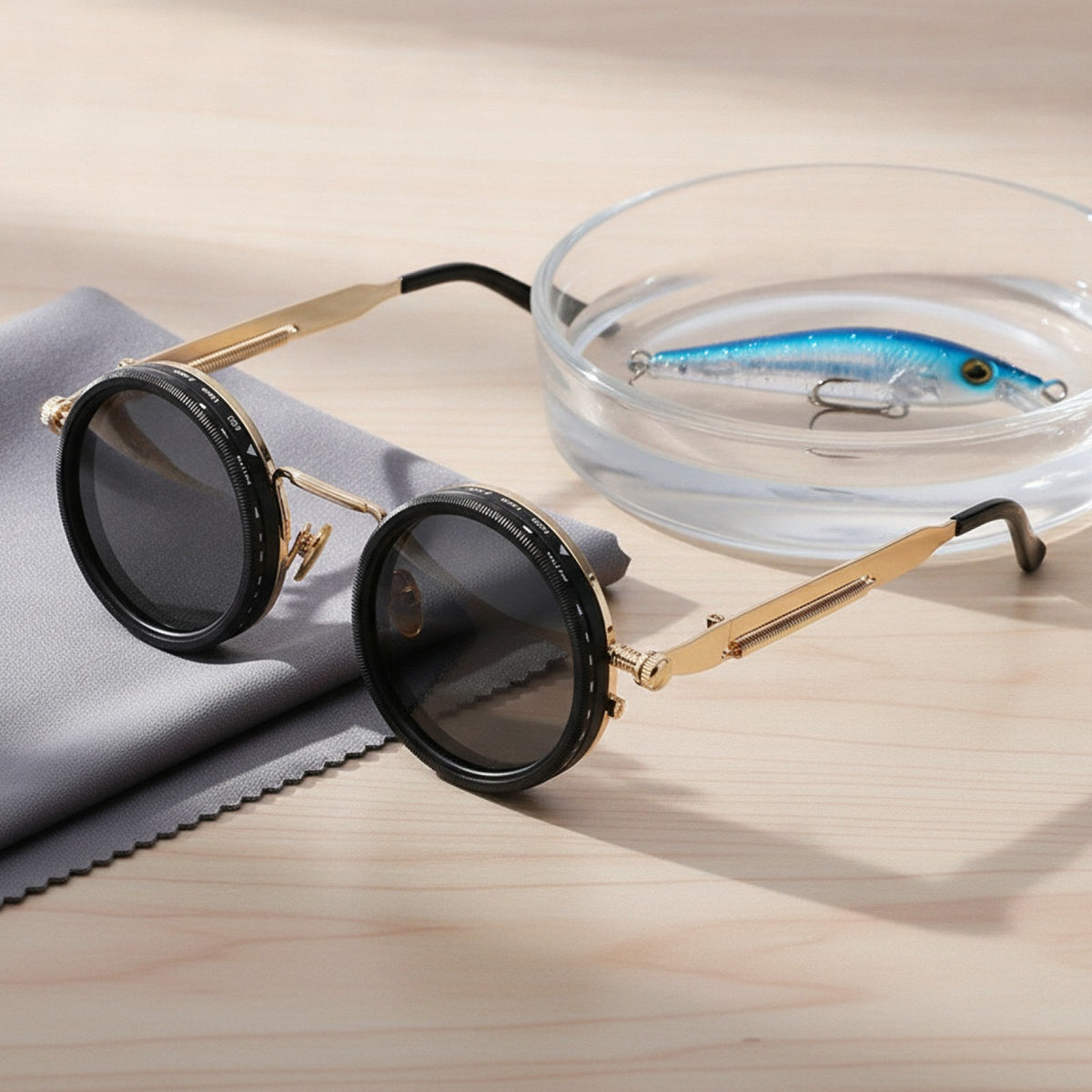 Lunettes de Soleil Polarisées pour Hommes et Femmes - Monture Dorée à Ressort
