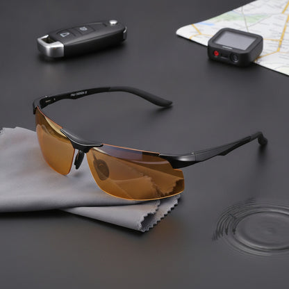 Lunettes De Soleil Polarisées Pour Hommes : En Aluminium - Idéales Pour Le Sport Et La Conduite - Noir Jaune