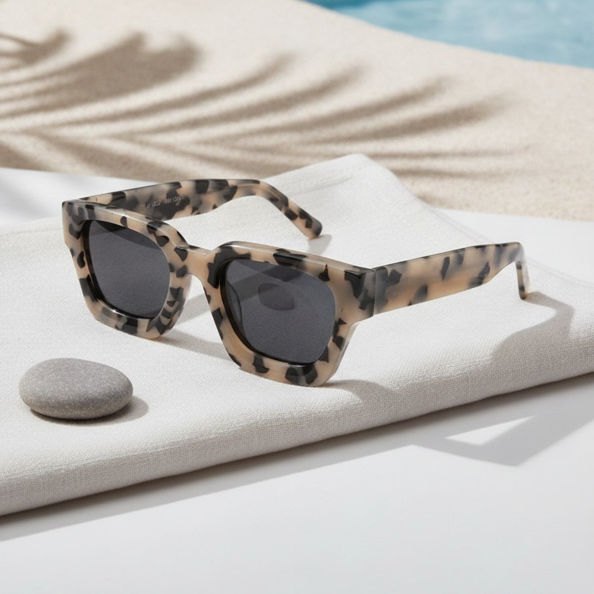 Lunettes De Soleil Rectangulaires Polarisées Acétate - Gris Et blanc Léopard