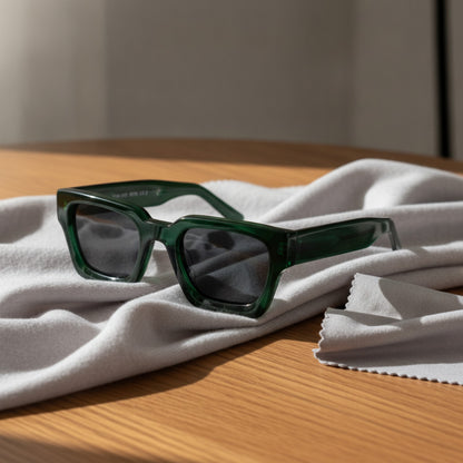 Lunettes De Soleil Rectangulaires Polarisées En Acétate Luxe - Vert Et Gris