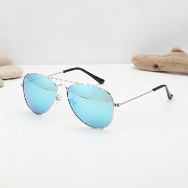Lunettes de Soleil Pilote Polarisées pour Enfants - Cadre Métal Bleu Argenté