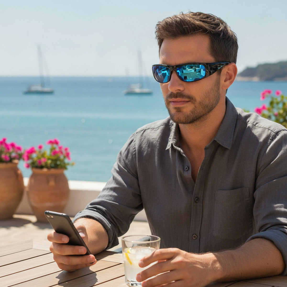 Lunettes De Soleil Homme Ovale - Noire Et Bleu
