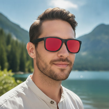 Lunettes De Soleil Polarisées Rectangulaires Pour Hommes Et Femmes - Rose Et Rouge