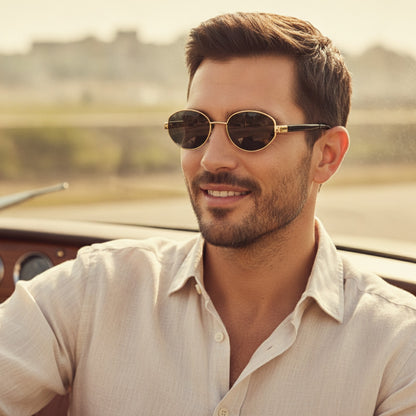 Lunettes De Soleil Ovales Rétro Vintage En Métal Pour Hommes Et Femmes - Doré Gris
