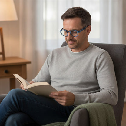 Lunettes De Lecture Vintage Rondes Pour Hommes Et Femmes - Cadre Épais - Bleu
