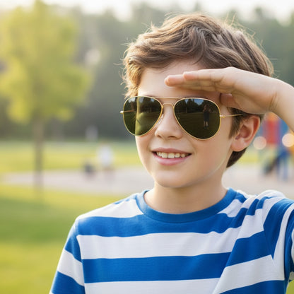 Lunettes de soleil enfant pilote polarisées - Monture métal Or vert foncé