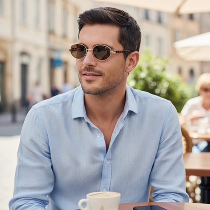 Lunettes De Soleil Vintage Ovale Et Luxe - Monture Métal & Verres  Doré