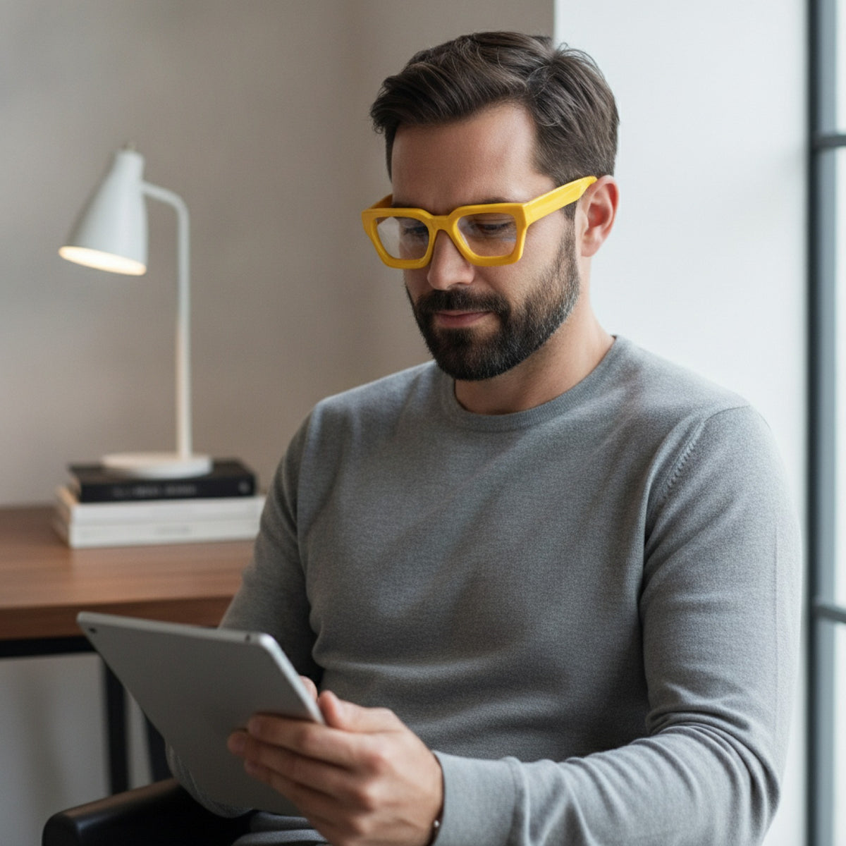 Lunettes De Lecture Carrées Surdimensionnées En Acétate Epais - Anti Lumière Bleu - Jaune