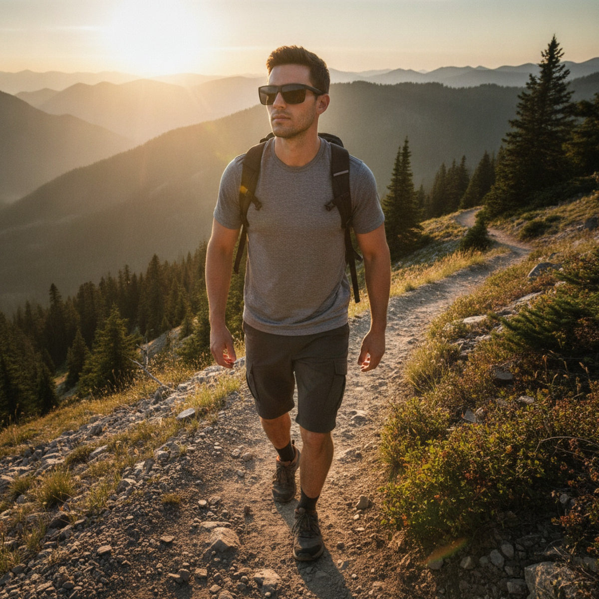 Lunettes De Soleil Sport Homme - Monture Ultra Légère, Style Surdimensionné - Noir Et Gris