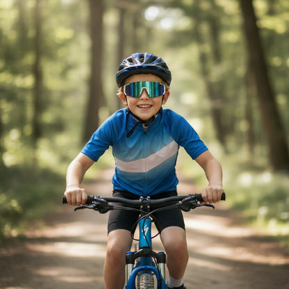 Lunettes de Soleil Cyclisme Enfant - Blanc et Bleu
