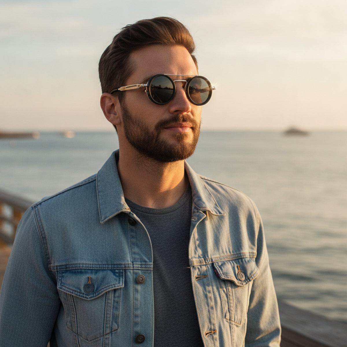 Lunettes de Soleil Polarisées Rondes pour Homme et Femme - Cadre Argenté