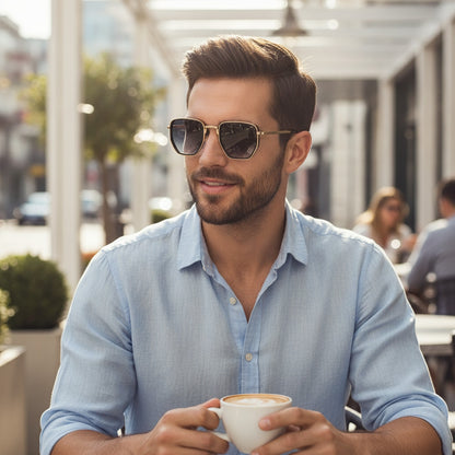 Lunettes De Soleil Carrées Rétro Vintage Pour Hommes Et Femmes - Monture En Métal Dorée, Verres Dégradés