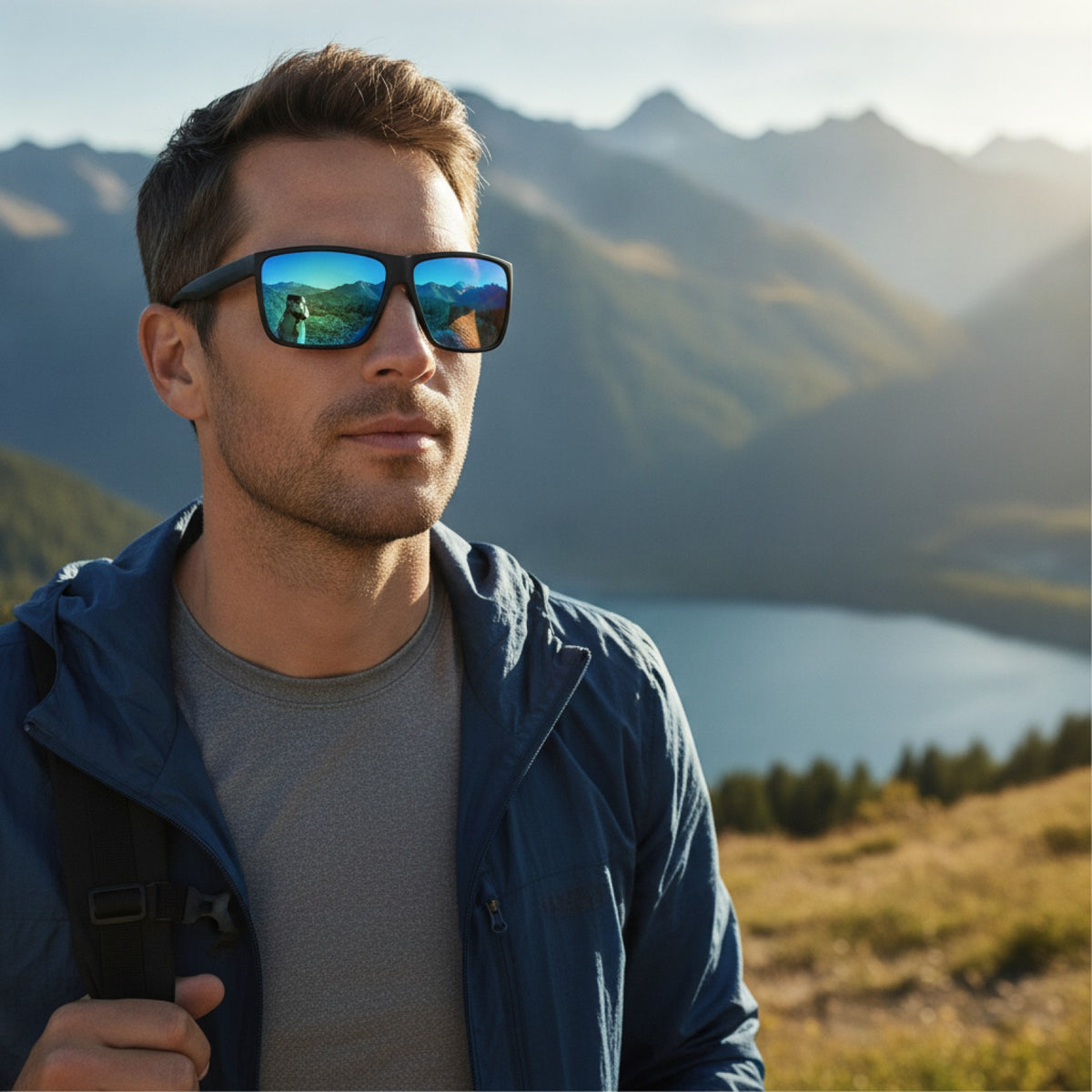 Lunettes De Soleil Sports - Homme - Monture Ultralégère - Style Surdimensionné Noir Et Bleu