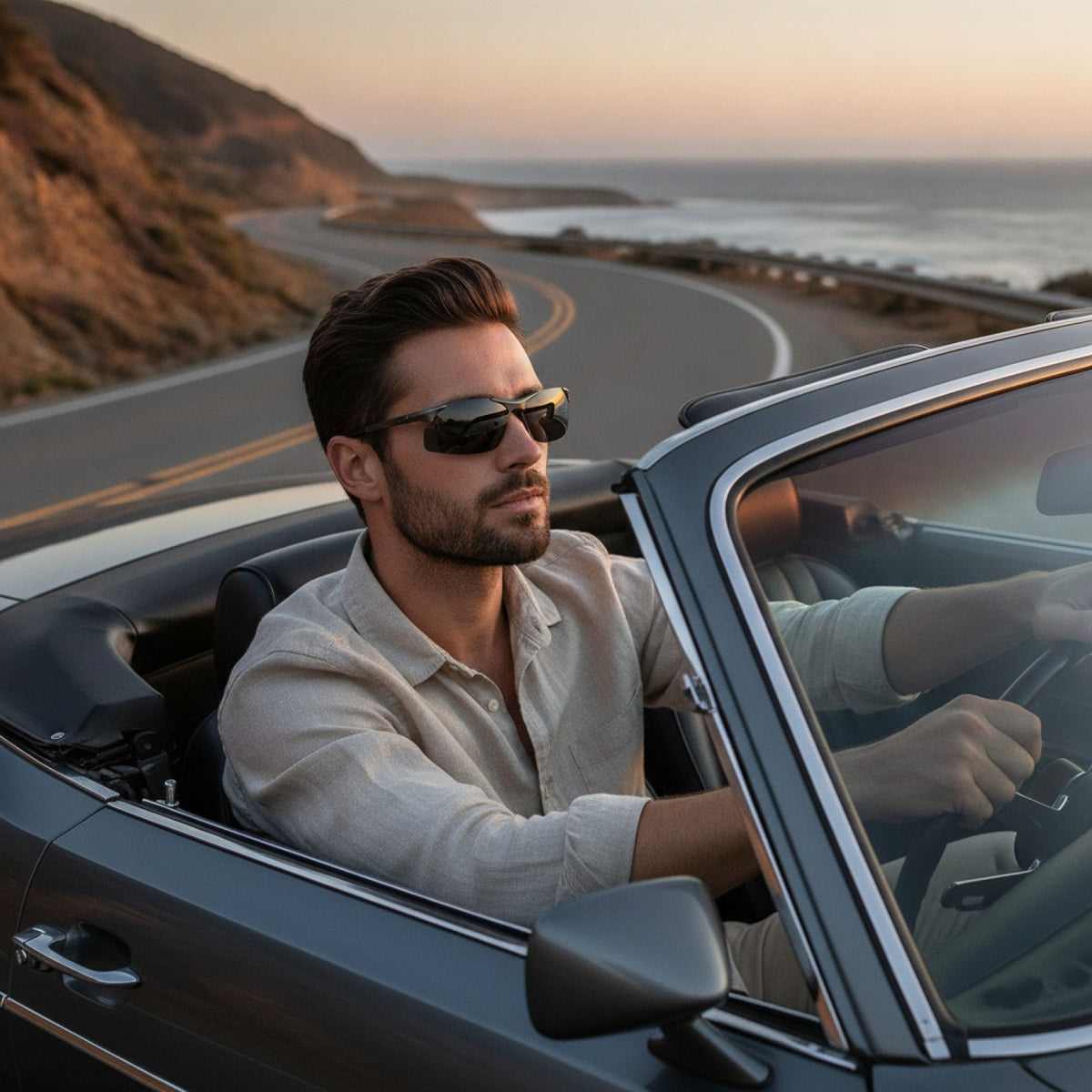 Lunettes De Soleil Polarisées En Aluminium Pour Hommes - Gris Noir