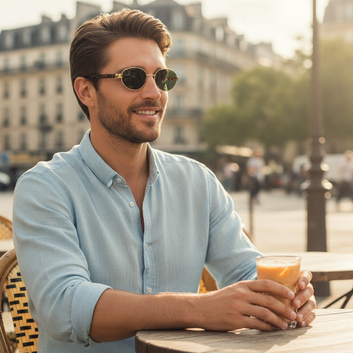 Lunettes De Soleil Ovales Rétro Vintage Luxe - Homme Et Femme, Monture Métal Doré Vert