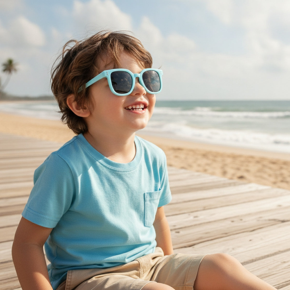 Lunettes De Soleil Enfant Carrées Protection UV - Bleu Vif