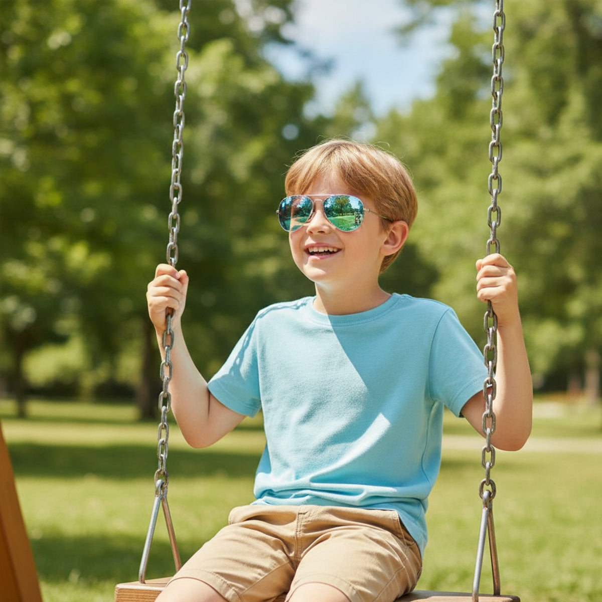 Lunettes de Soleil Pilote Polarisées pour Enfants - Cadre Métal Bleu Argenté