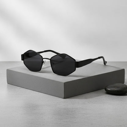 Lunettes De Soleil Hexagonales Métalliques - Noir