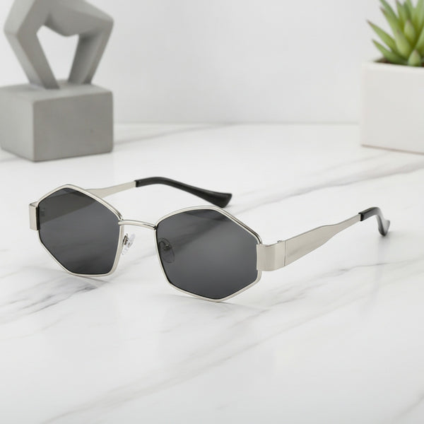 Lunettes De Soleil Hexagonales Argentées Métal
