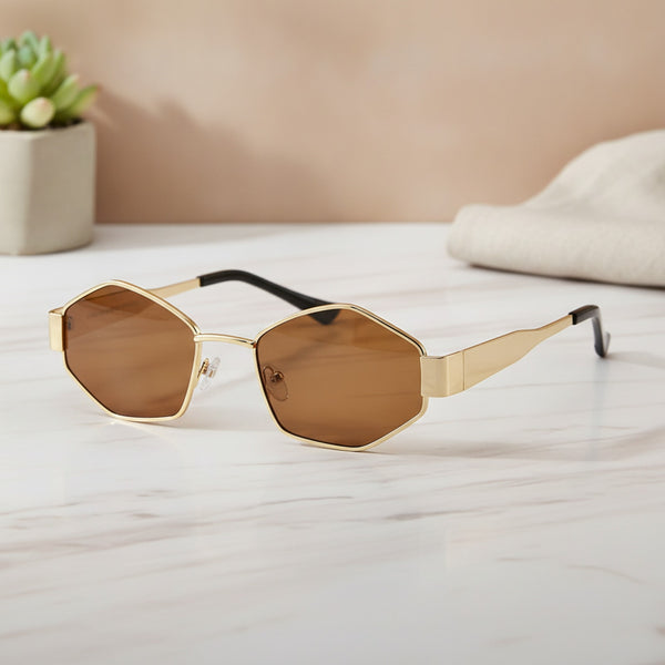 Lunettes De Soleil Hexagonales Métal - Couleur Fauve