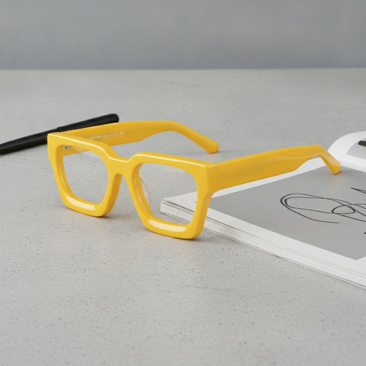 Lunettes De Lecture Carrées Surdimensionnées En Acétate Epais - Anti Lumière Bleu - Jaune
