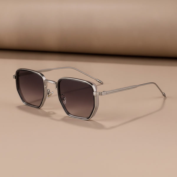 Lunettes De Soleil Carrées Rétro Vintage En Métal - Monture Argentée Verres dégradés