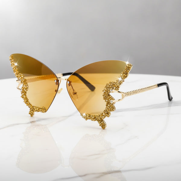 Lunettes De Soleil Papillon Sans Bords Pour Femme Et Homme - Strass Dégradés
