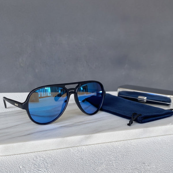 Lunettes De Soleil Pilote Polarisées Vintage, Style Rétro Noir Glace, Bleu