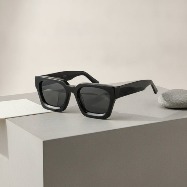 Lunettes De Soleil Rectangulaires Polarisées En Acétate - Noir Et Gris