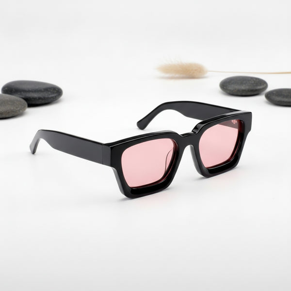 Lunettes De Soleil Rectangulaires Polarisées Noir Et Rose En Acétate - Luxe