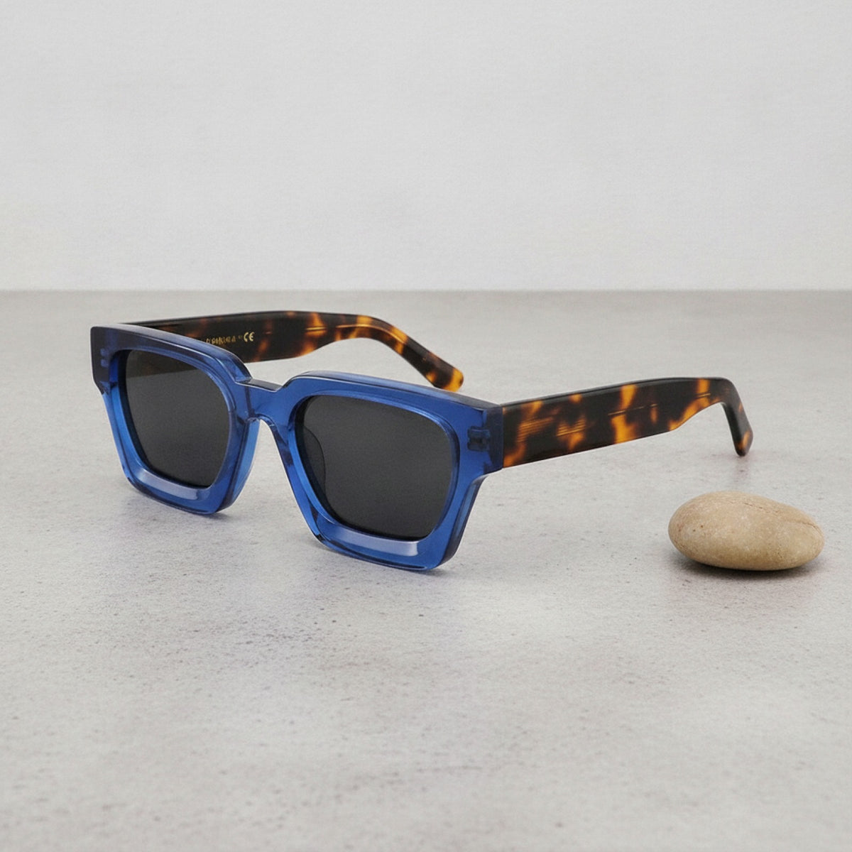 Lunettes De Soleil Rectangulaires Polarisées Monture acétate - Bleu Et Gris Léopard