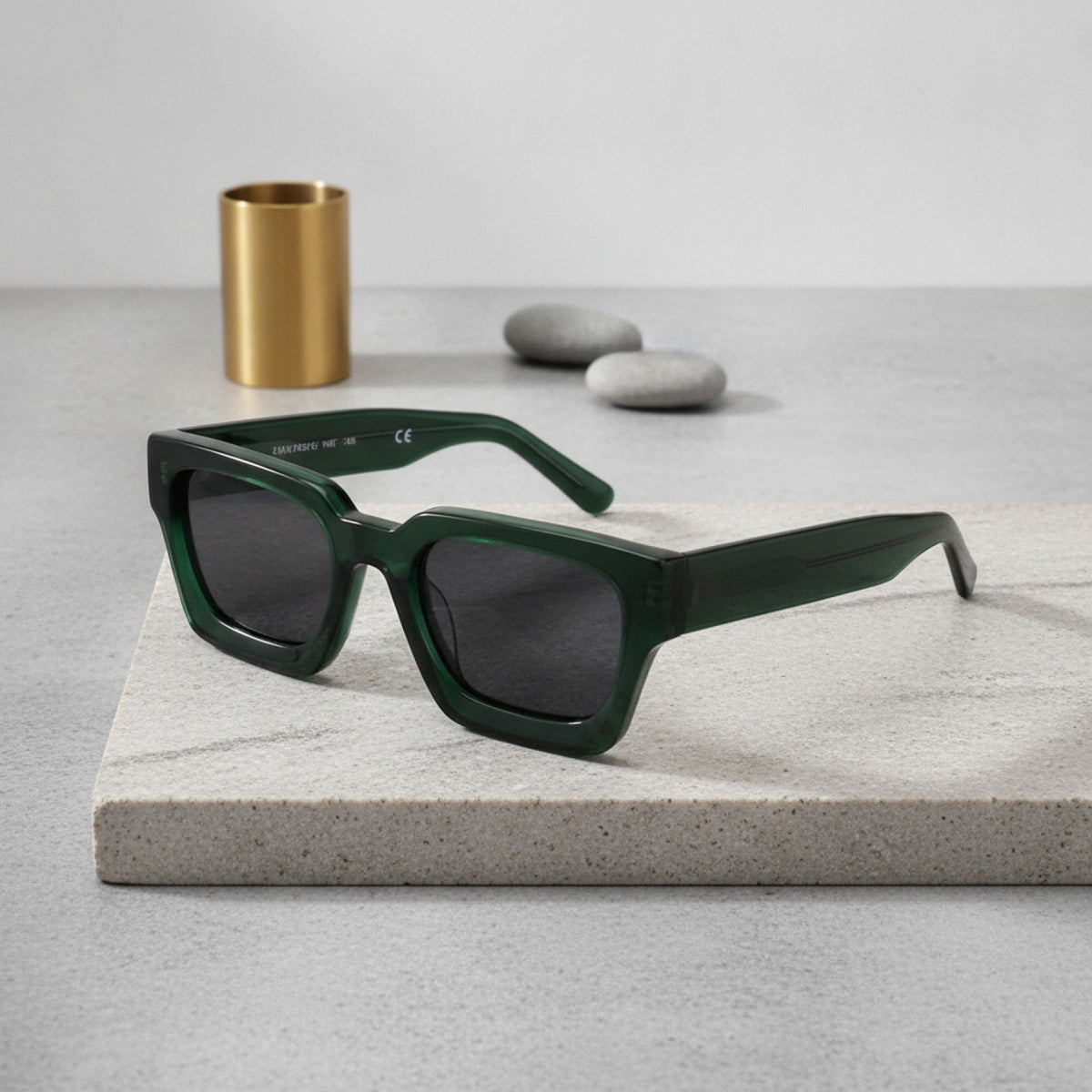 Lunettes De Soleil Rectangulaires Polarisées En Acétate Luxe - Vert Et Gris