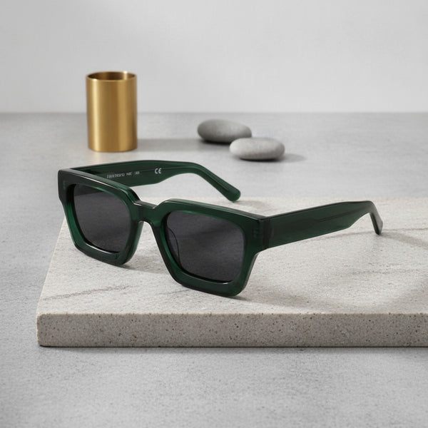 Lunettes De Soleil Rectangulaires Polarisées En Acétate Luxe - Vert Et Gris