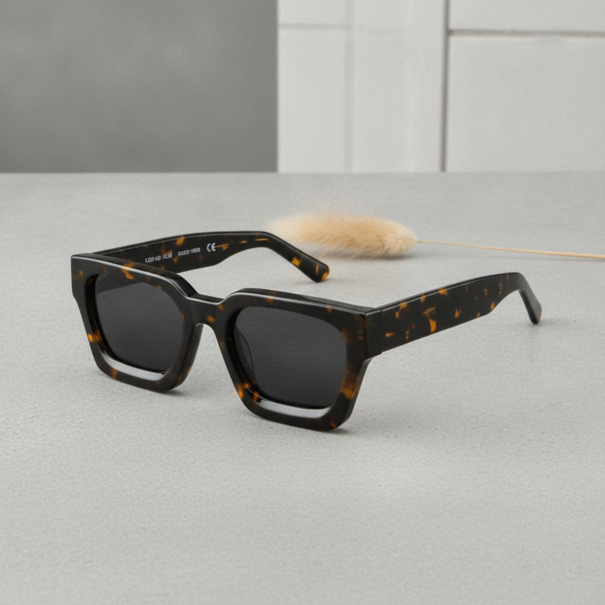 Lunettes De Soleil Rectangulaires Polarisées Acétate Luxe - Gris Léopard