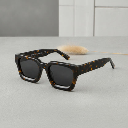 Lunettes De Soleil Rectangulaires Polarisées Acétate Luxe - Gris Léopard