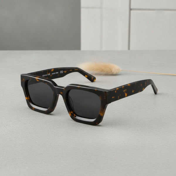 Lunettes De Soleil Rectangulaires Polarisées Acétate Luxe - Gris Léopard