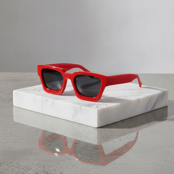 Lunettes De Soleil Rectangulaires Polarisées En Acétate Luxe - Rouge Et Gris