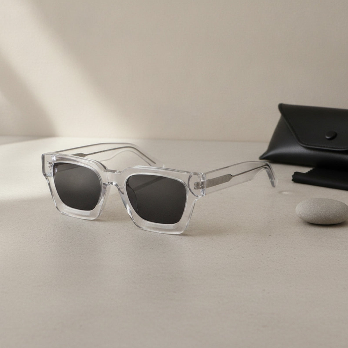 Lunettes De Soleil Rectangulaires Polarisées Luxe Acétate - Gris Transparent