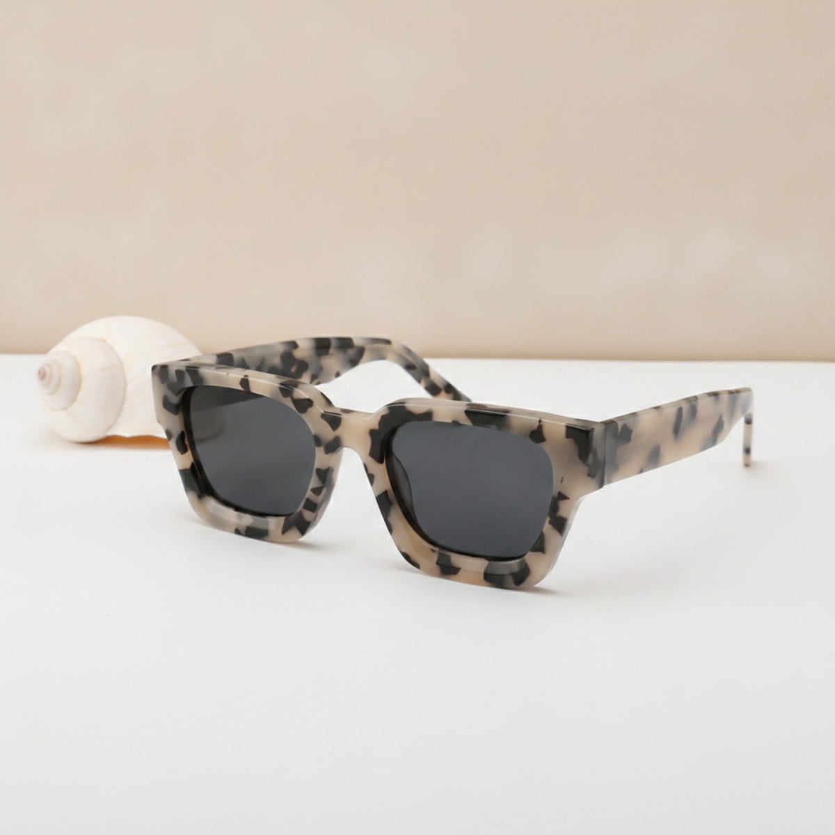 Lunettes De Soleil Rectangulaires Polarisées Acétate - Gris Et blanc Léopard