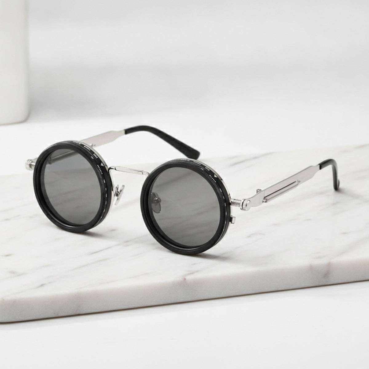 Lunettes de Soleil Polarisées Rondes pour Homme et Femme - Cadre Argenté