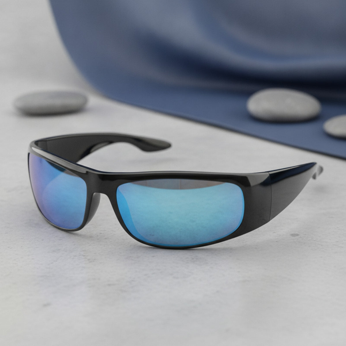 Lunettes De Soleil Homme Ovale - Noire Et Bleu